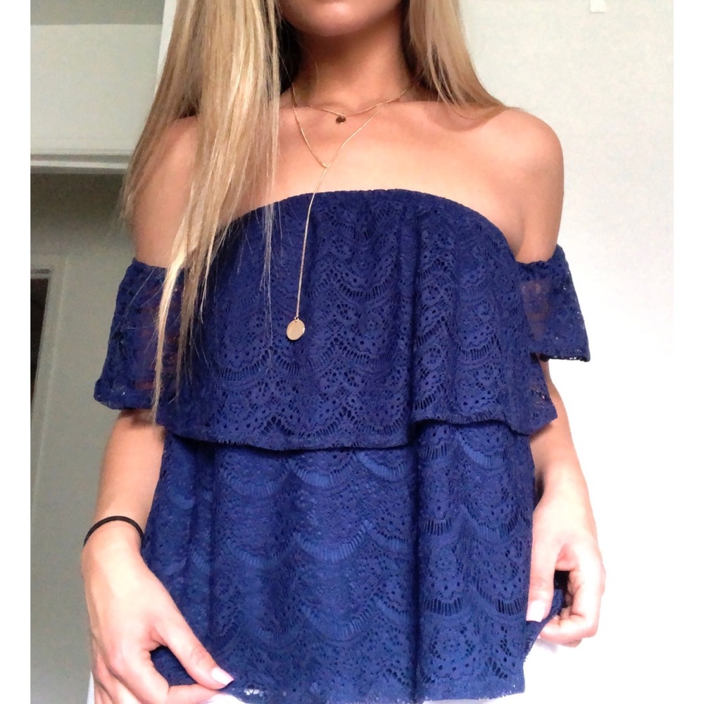 Rue21 Royal Blue Flounce Off-the-shoulder Lace Top